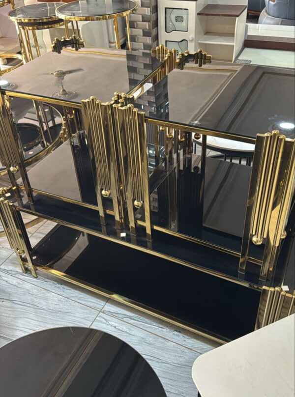 Table Basse Élégante en Verre Noir et Doré