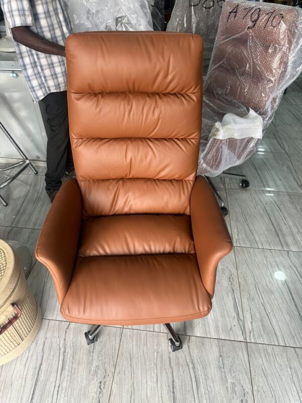 Chaise de Bureau Confortable en Cuir Beige