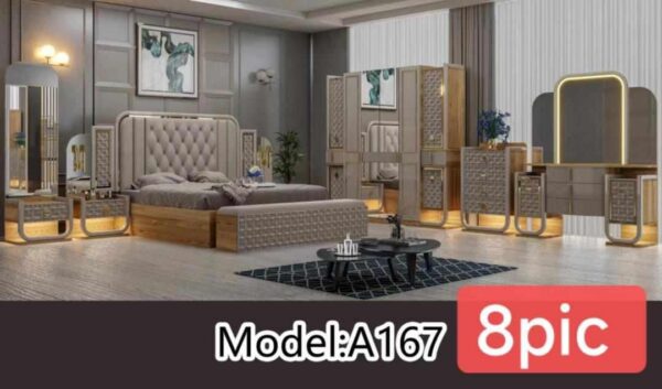 Ensemble de Chambre à Coucher Modèle A167 - 8 Pièces avec Éclairage LED